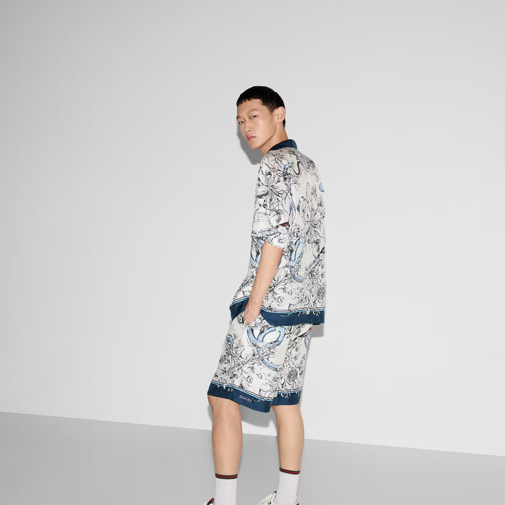 GUCCI PRINTED SILK TWILL SHORTS