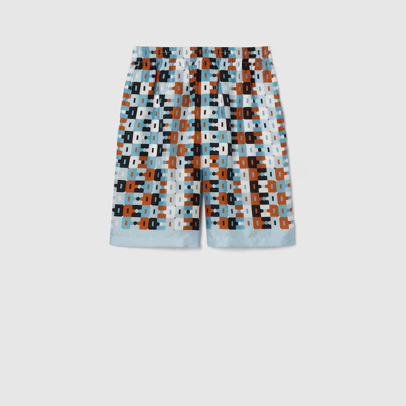 GUCCI PRINTED SILK TWILL SHORTS