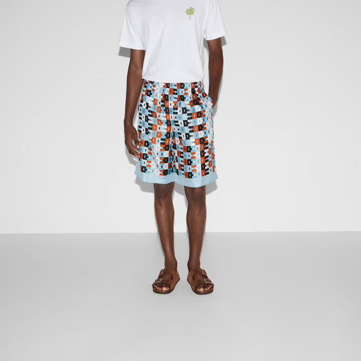 GUCCI PRINTED SILK TWILL SHORTS