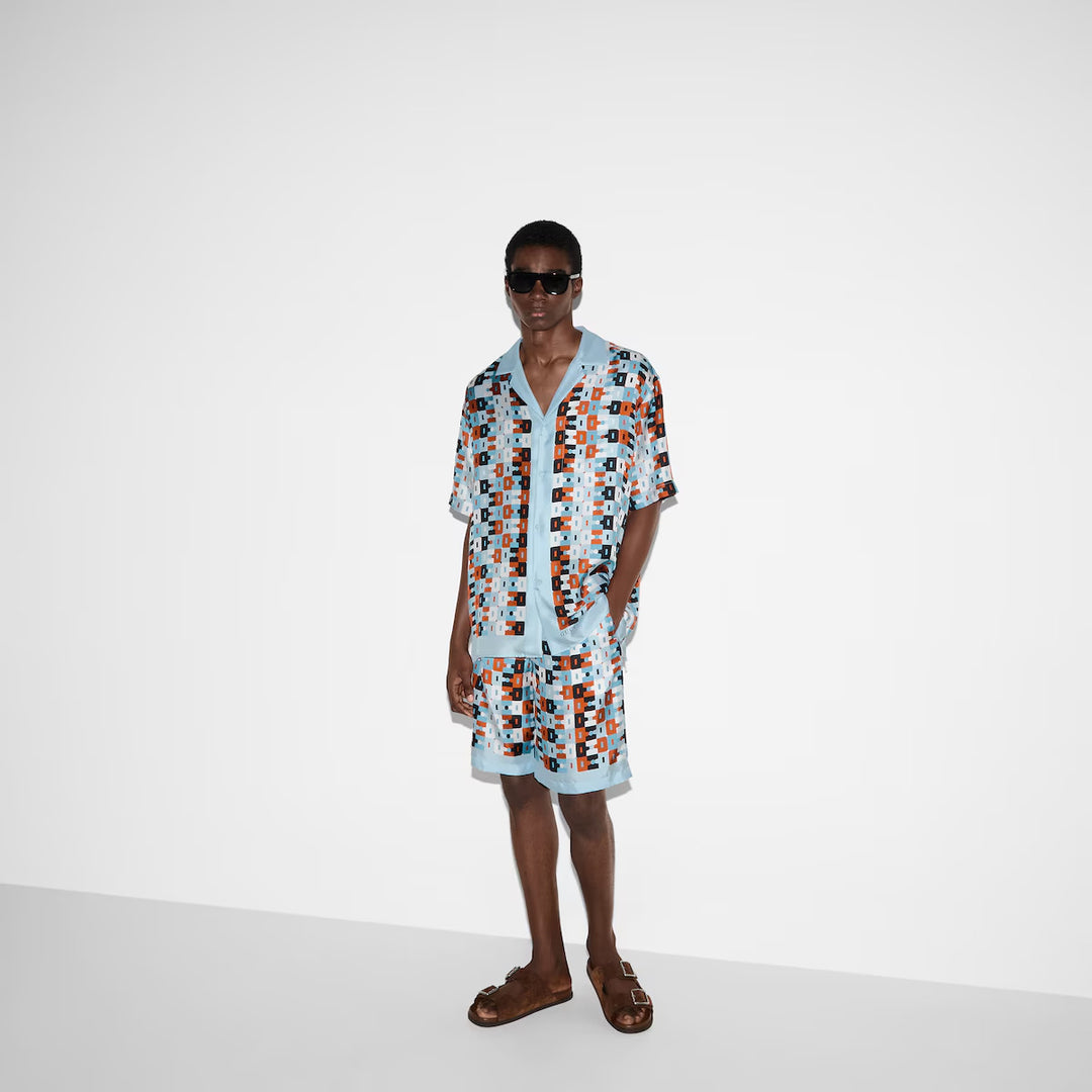 GUCCI PRINTED SILK TWILL SHORTS