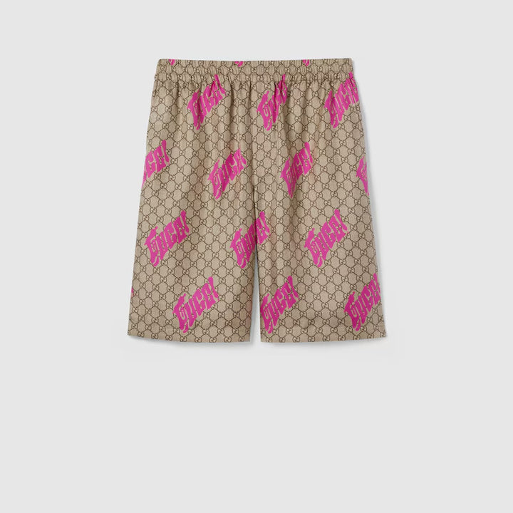 GUCCI PRINTED SILK TWILL SHORTS