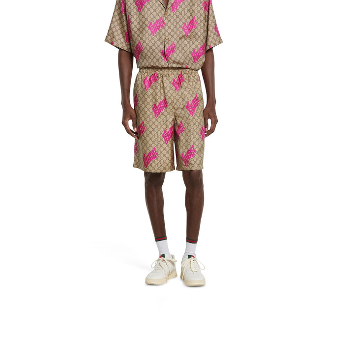 GUCCI PRINTED SILK TWILL SHORTS