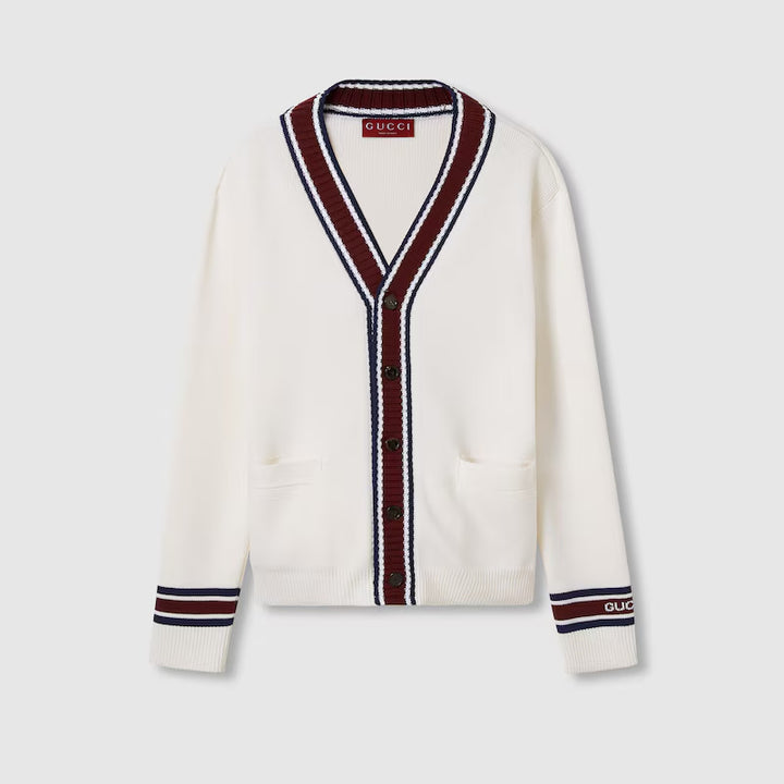 Gucci WOOL KNIT CARDIGAN WITH INTARSIA