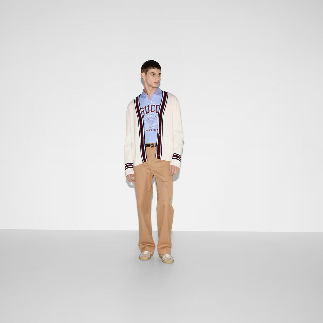 Gucci WOOL KNIT CARDIGAN WITH INTARSIA