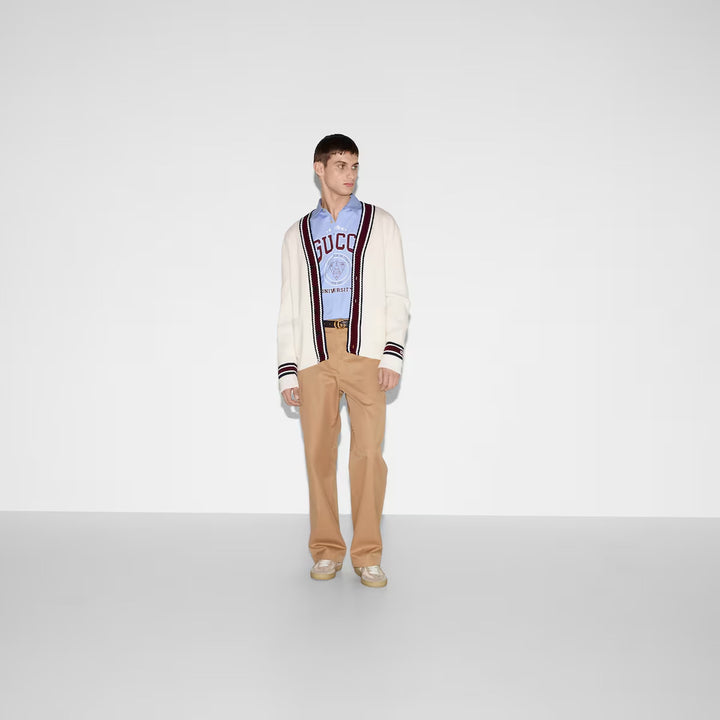 Gucci WOOL KNIT CARDIGAN WITH INTARSIA