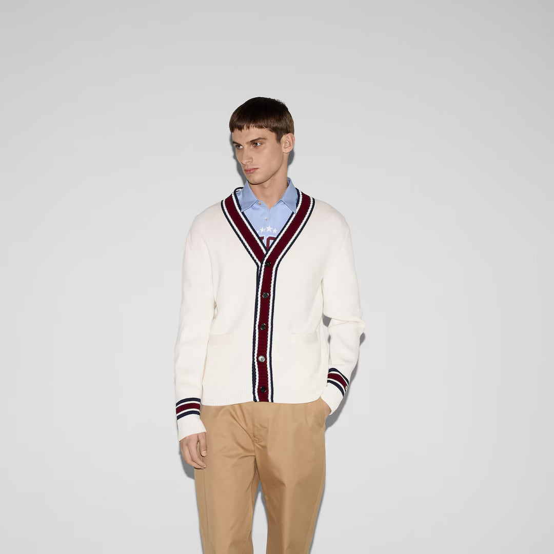Gucci WOOL KNIT CARDIGAN WITH INTARSIA