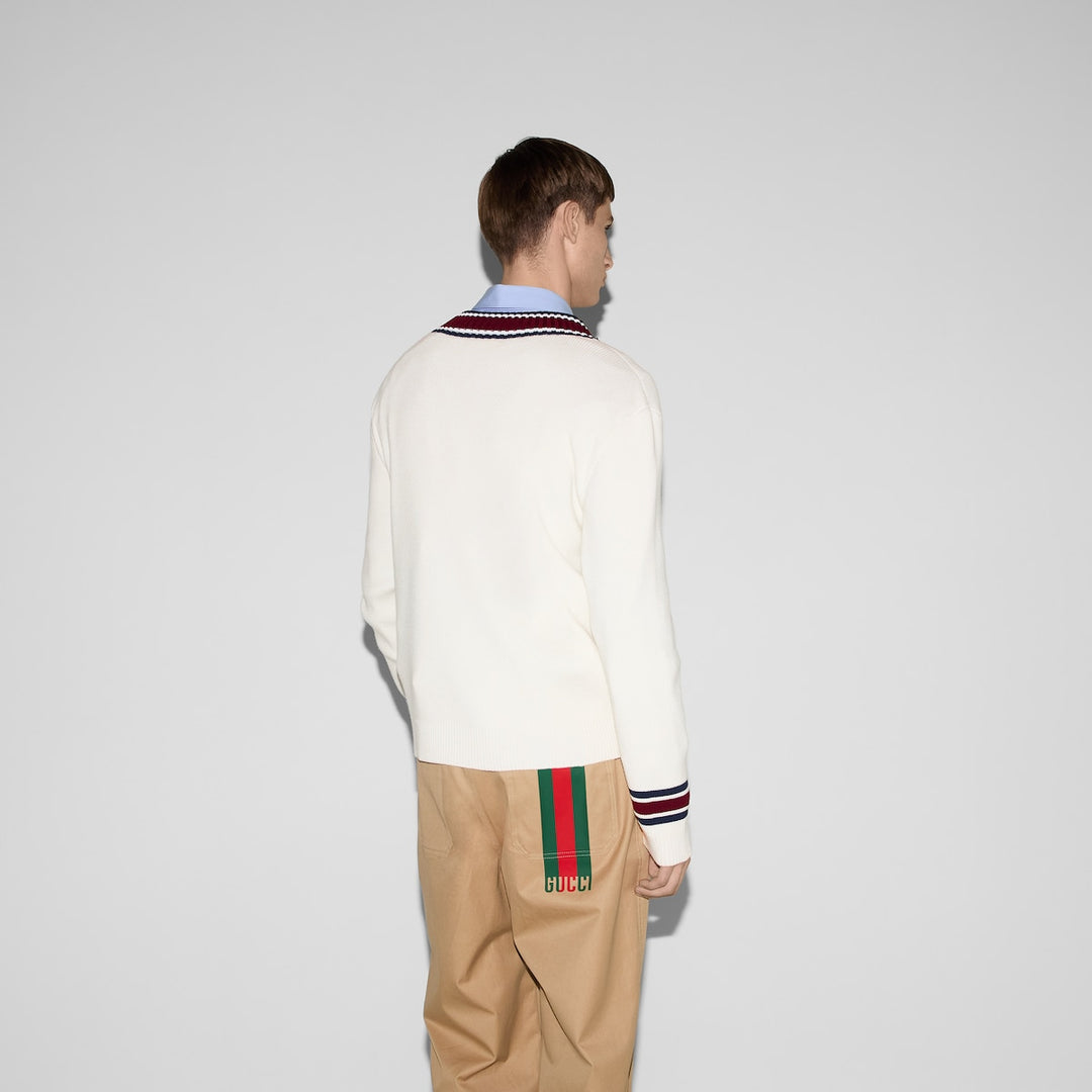 Gucci WOOL KNIT CARDIGAN WITH INTARSIA