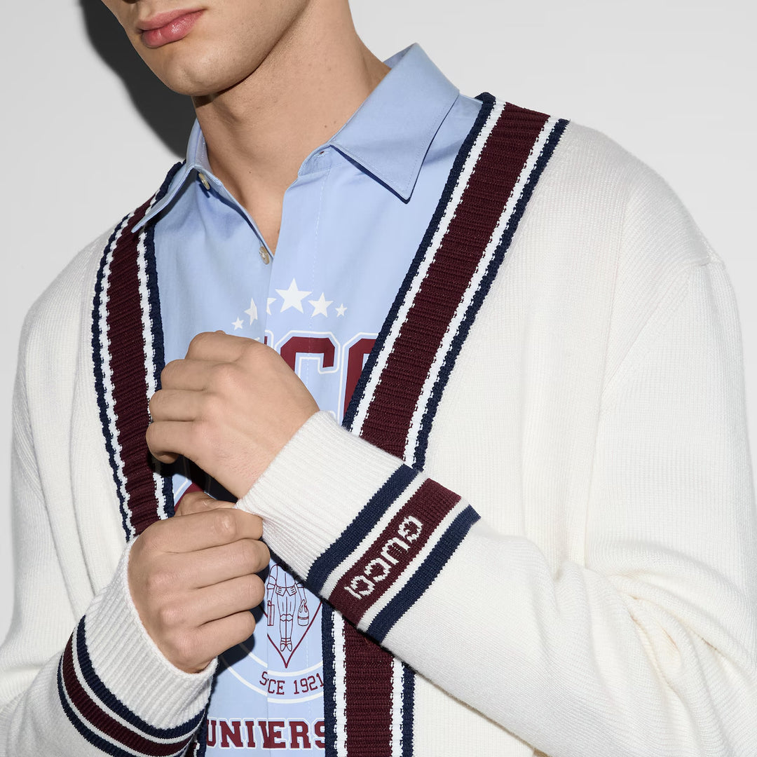 Gucci WOOL KNIT CARDIGAN WITH INTARSIA