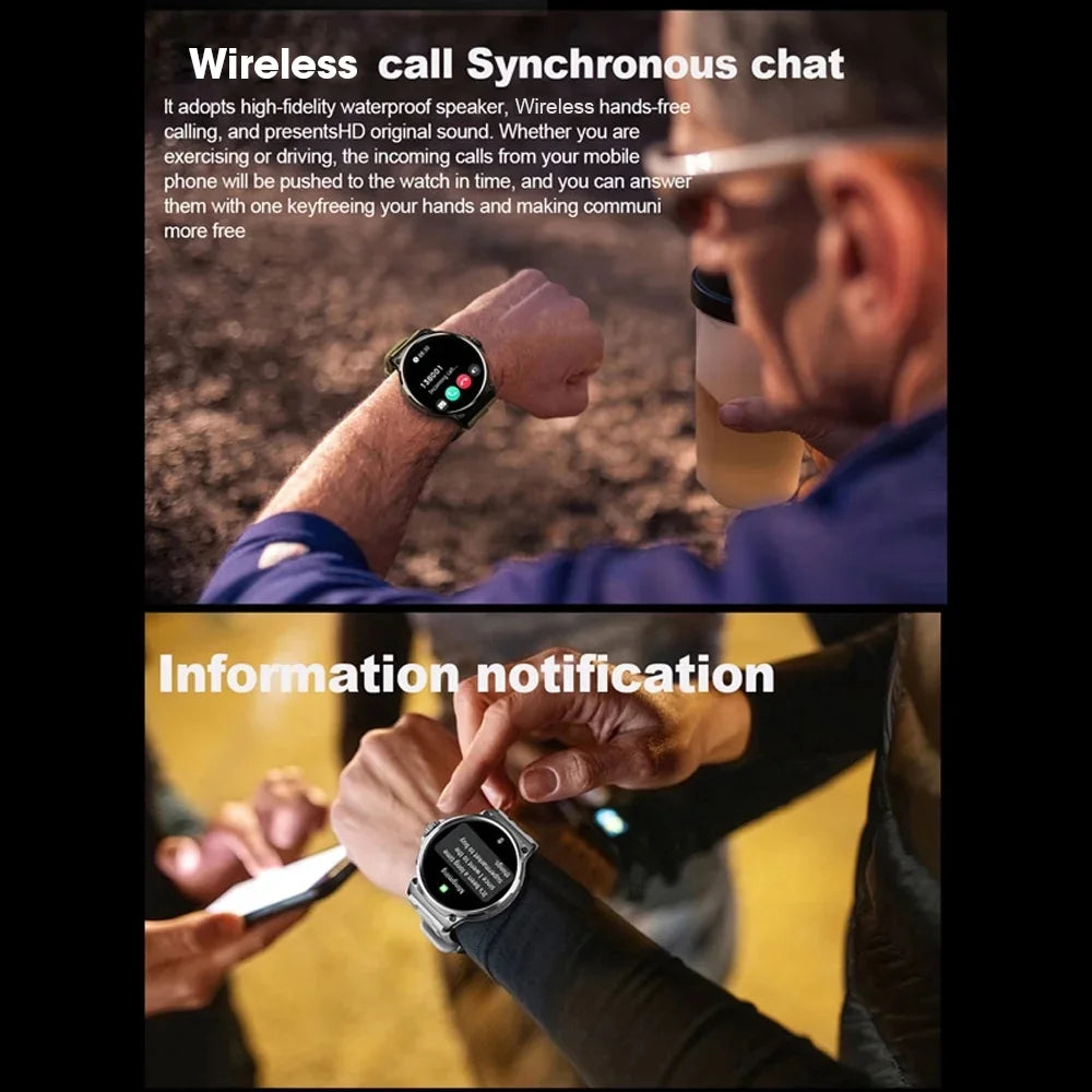 Mingdaln 2025 New 1.85 inch Men's Military Smart Watch fits for Android and Iphone Devices (Black)
