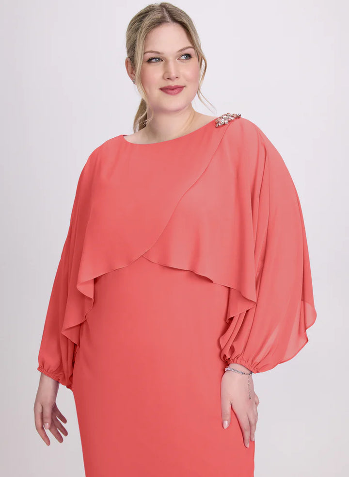 LAURA Brooch Embellished Capelet Dress