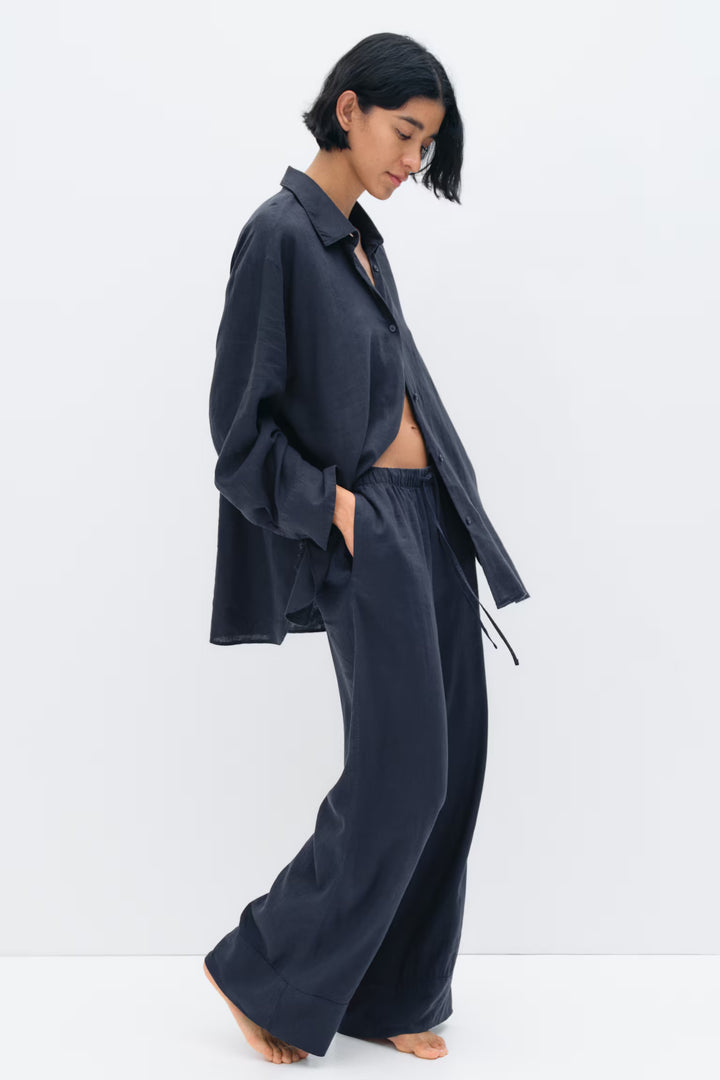 H&M Wide-Leg Linen-Blend Pants