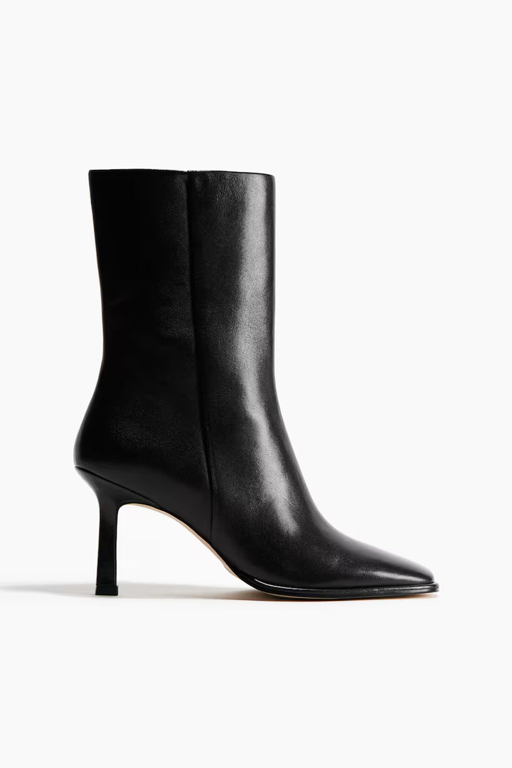 H&M Heeled Leather Ankle Boots