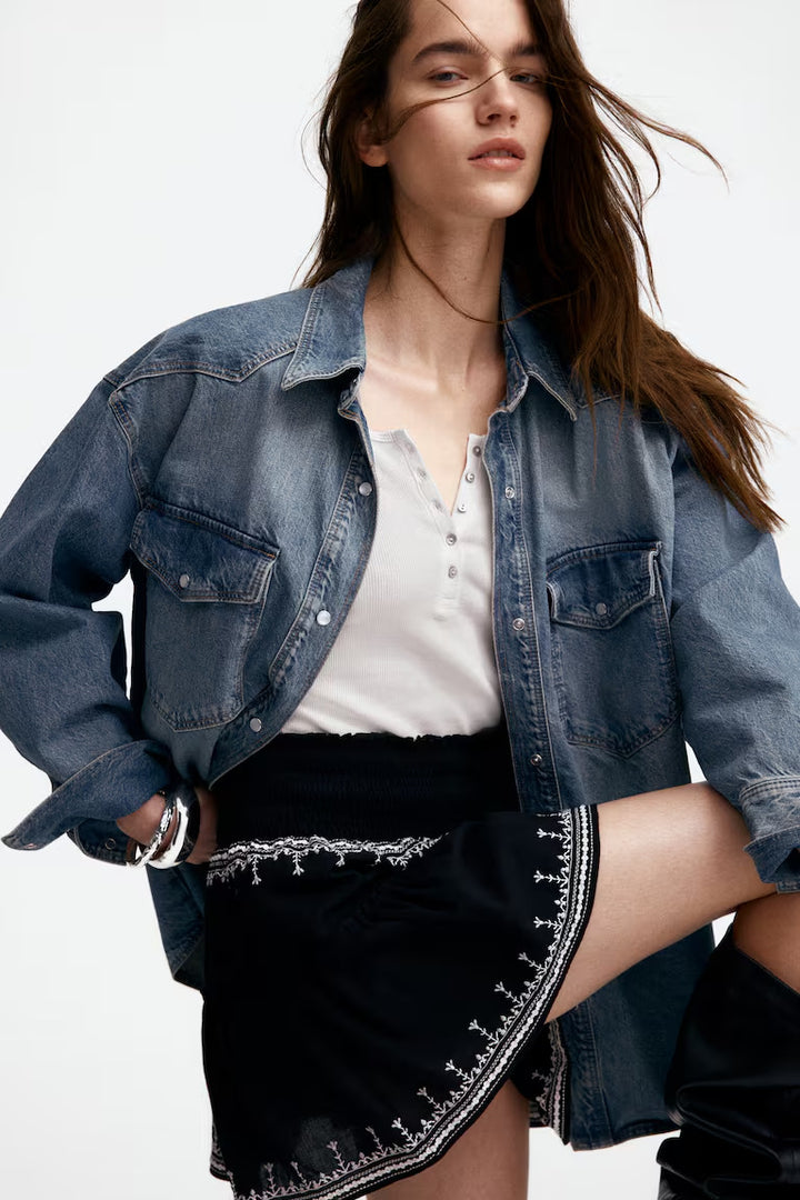 H&M EMBROIDERED COTTON SKIRT