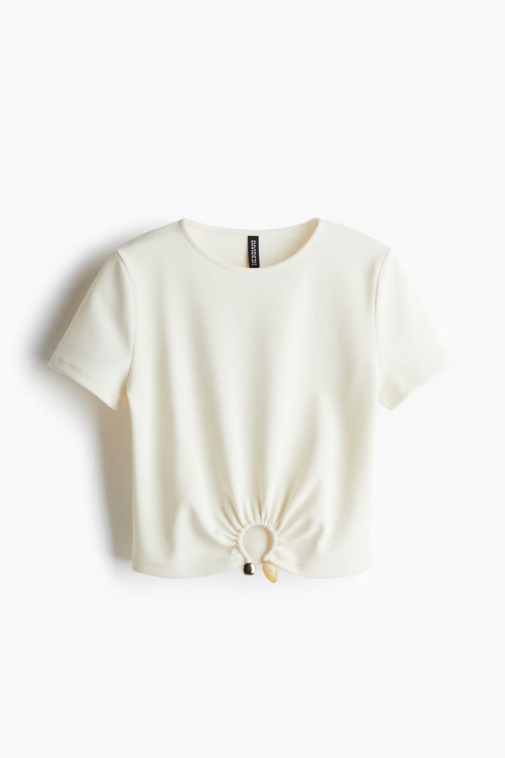 H&M Bead-Detail Ribbed T-Shirt