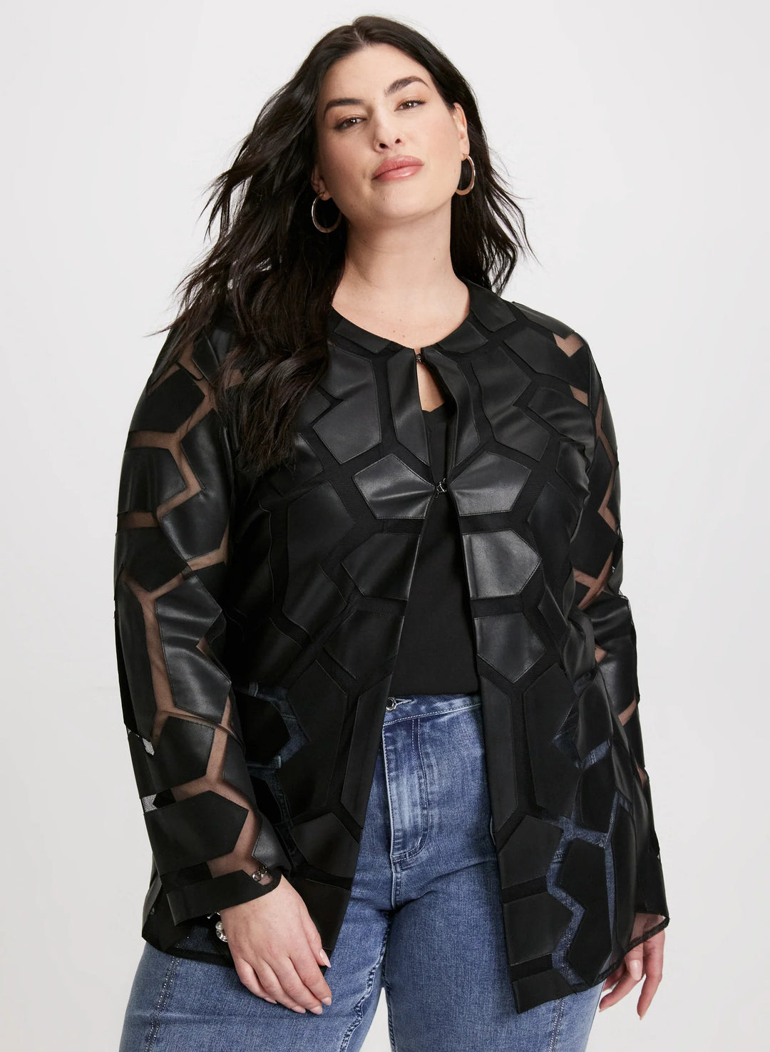 LAURA Joseph Ribkoff - Contrast Print Vegan Leather Jacket