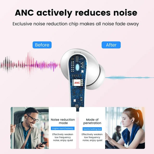 VEAT00L P91 Wireless Earbuds, Bluetooth Headphones V5.4 Stereo Ear buds with Noise Cancelling Mics, 60H Playback Mini Case with Dual LED Display, IP7 Waterproof in-Ear Earphones for Android iOS