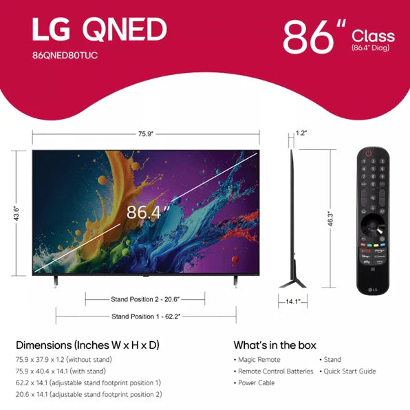 LG 86QNED80TUC LG 86 Inch Class QNED80T Series 4K QNED TV with webOS 24
