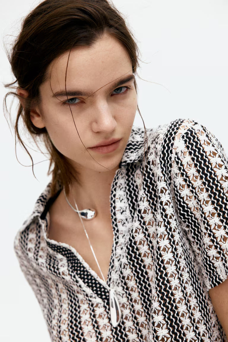 H&M Hole-Patterned Top with Collar