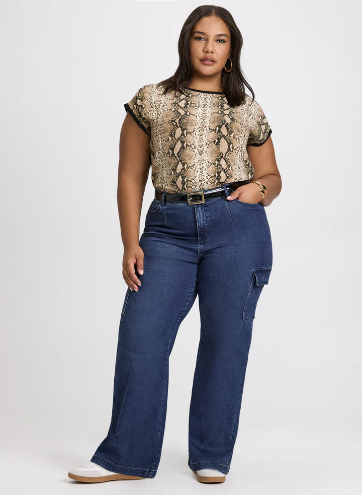 LAURA Snake Print Cap Sleeve Top