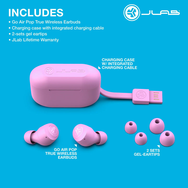 JLab Go Air Pop Bluetooth Earbuds, True Wireless with Charging Case, Dark Pink