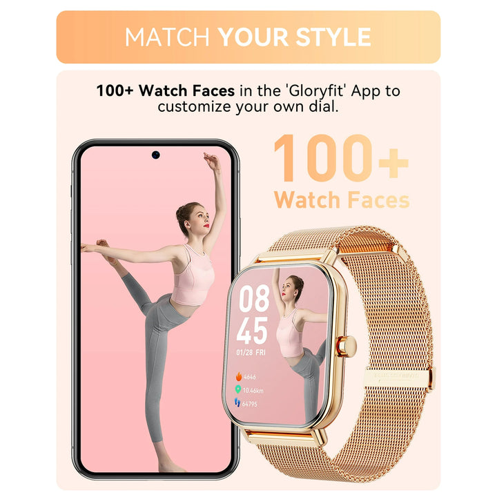 Mingdaln Smart Watch fits for Android and Iphone, IP68 Waterproof, Suitable for Women Men 100 Sports Modes 1.85 inch Fitness Tracker, with Answer/Make Calls/Message Reminder, （Milano Steel Band）