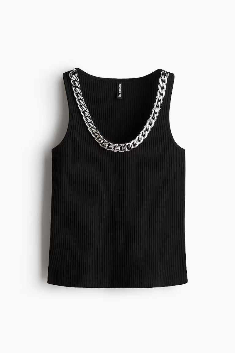 H&M Ribbed Chain-Detail Sleeveless Top