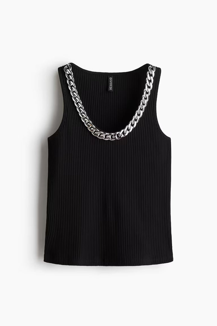 H&M Ribbed Chain-Detail Sleeveless Top