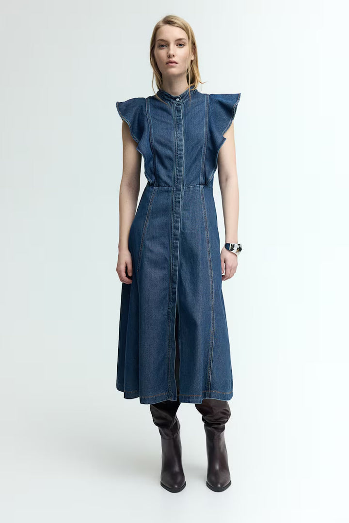 H&M Flounce-Trimmed Denim Dress