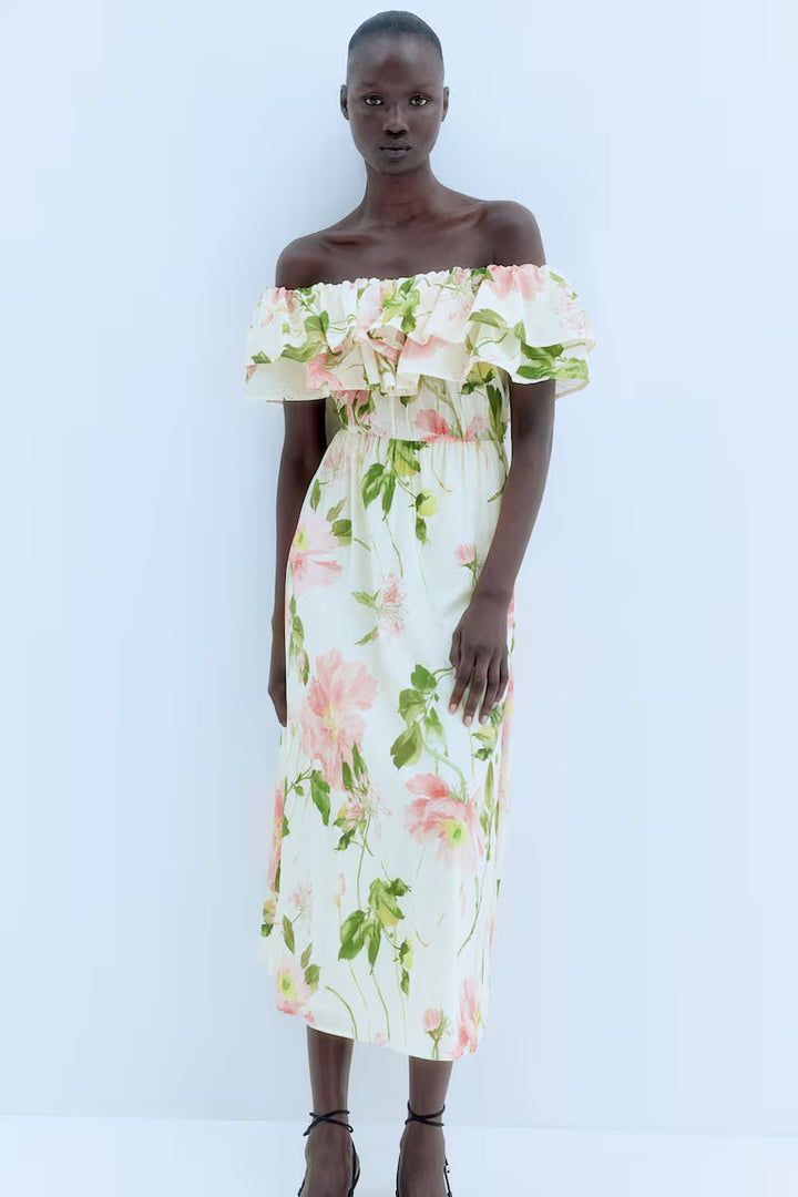 H&M Flounced Off-the-shoulder Dress