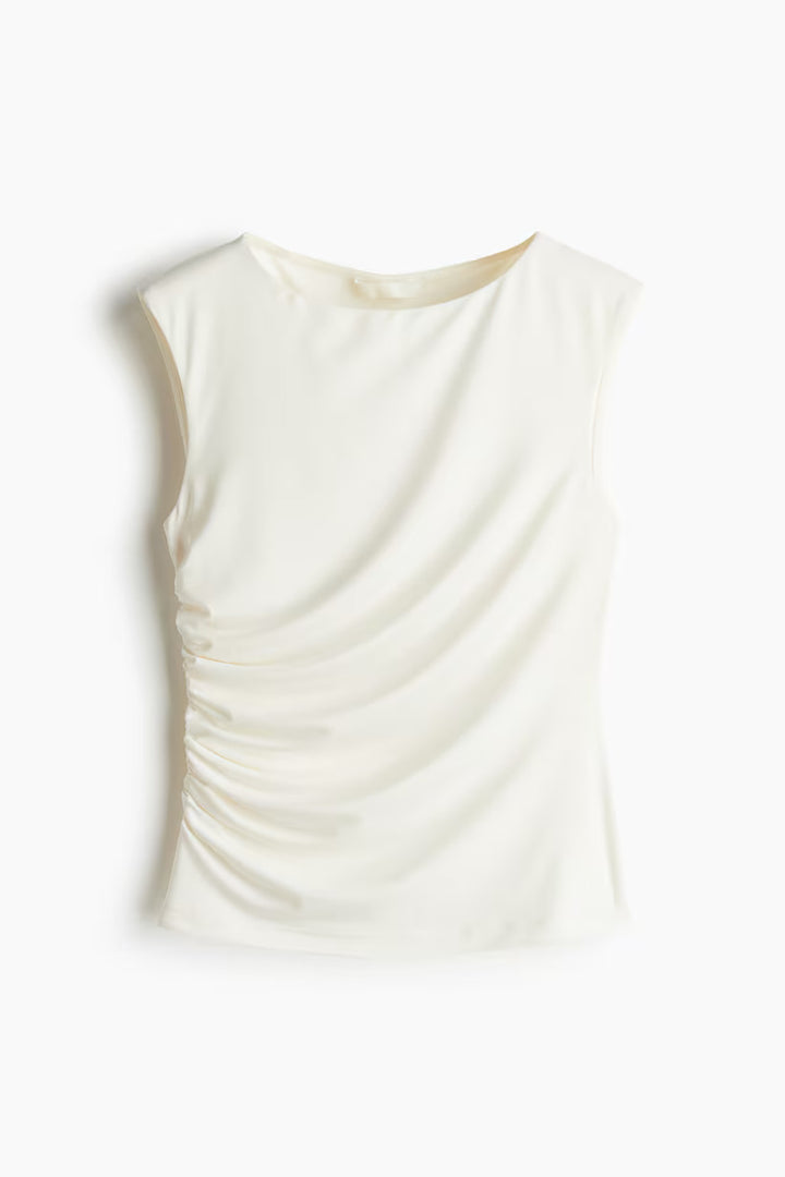 H&M Draped Jersey Top - White - Ladies