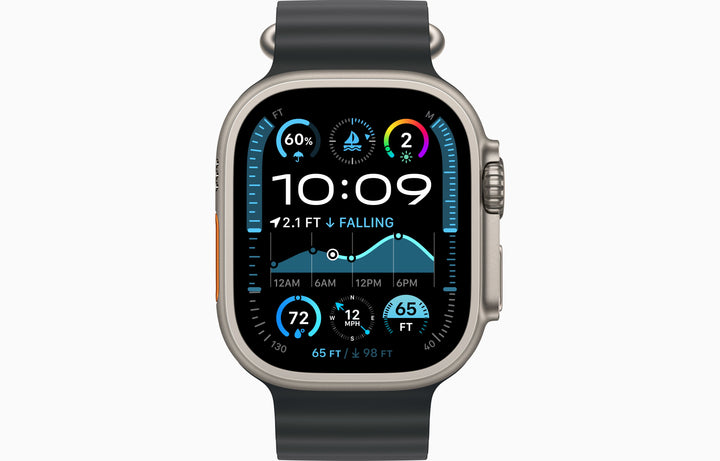 Apple Watch Ultra 2 GPS + Cellular, 49mm Natural Titanium Case with Ice Blue Ocean Band