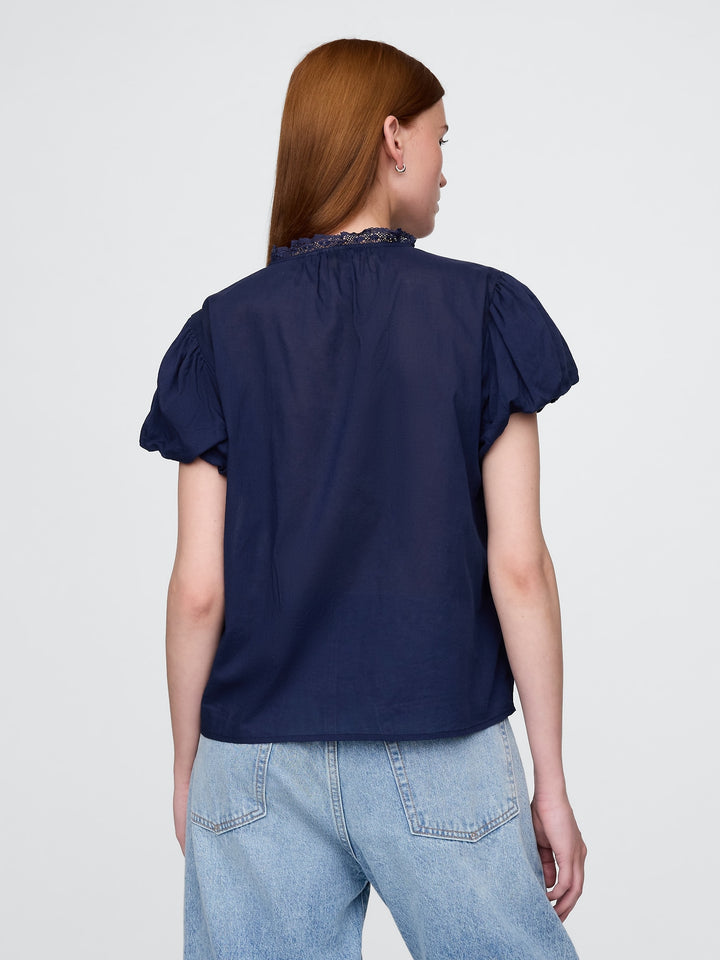 Gap Bubble-Sleeve Pintuck Top
