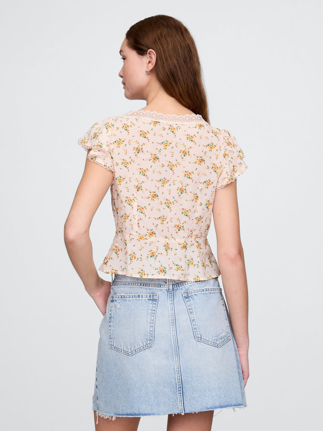 Gap Lace-Trim Floral Top