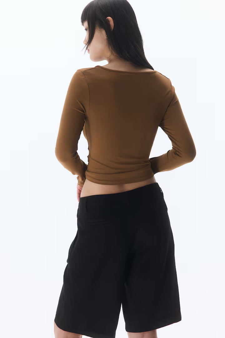 H&M KNEE-LENGTH LINEN-BLEND SHORTS