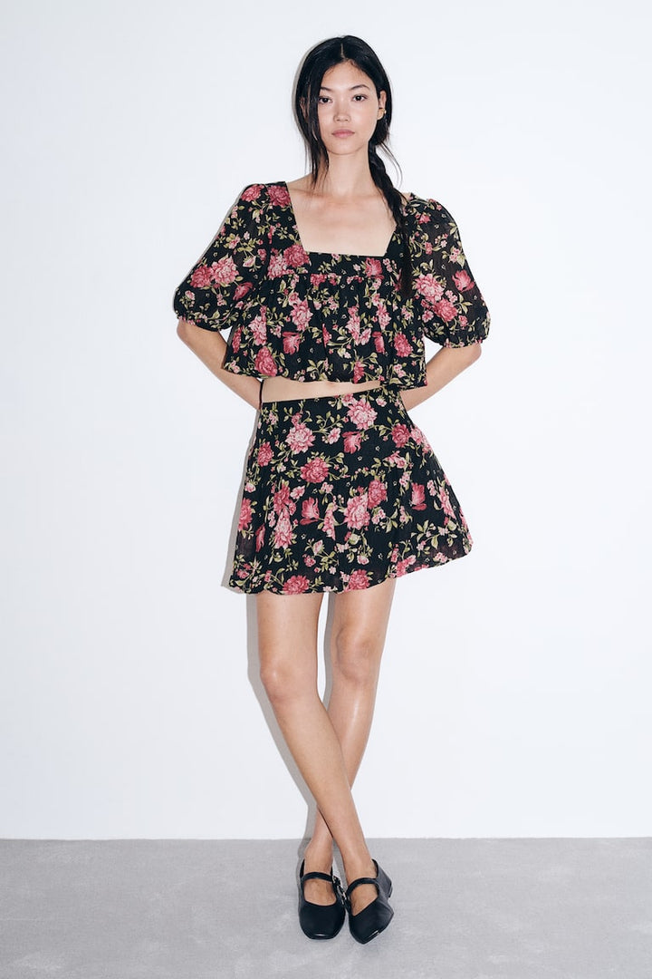 H&M Patterned Bubble-Hem Skirt