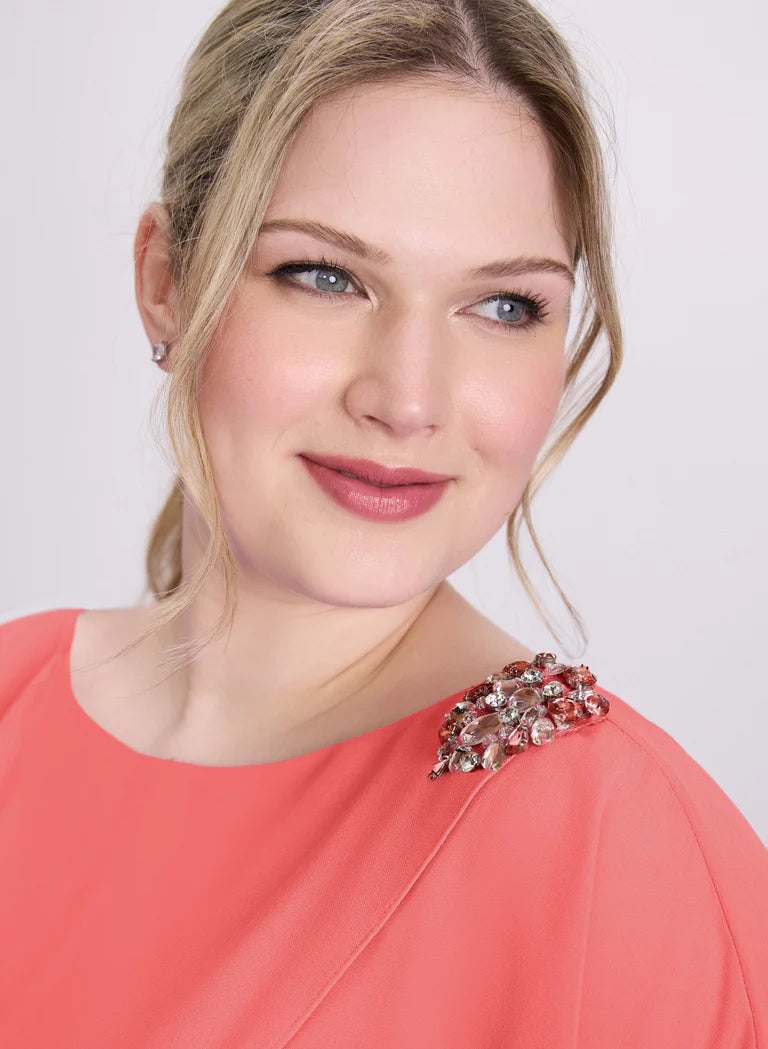 LAURA Brooch Embellished Capelet Dress