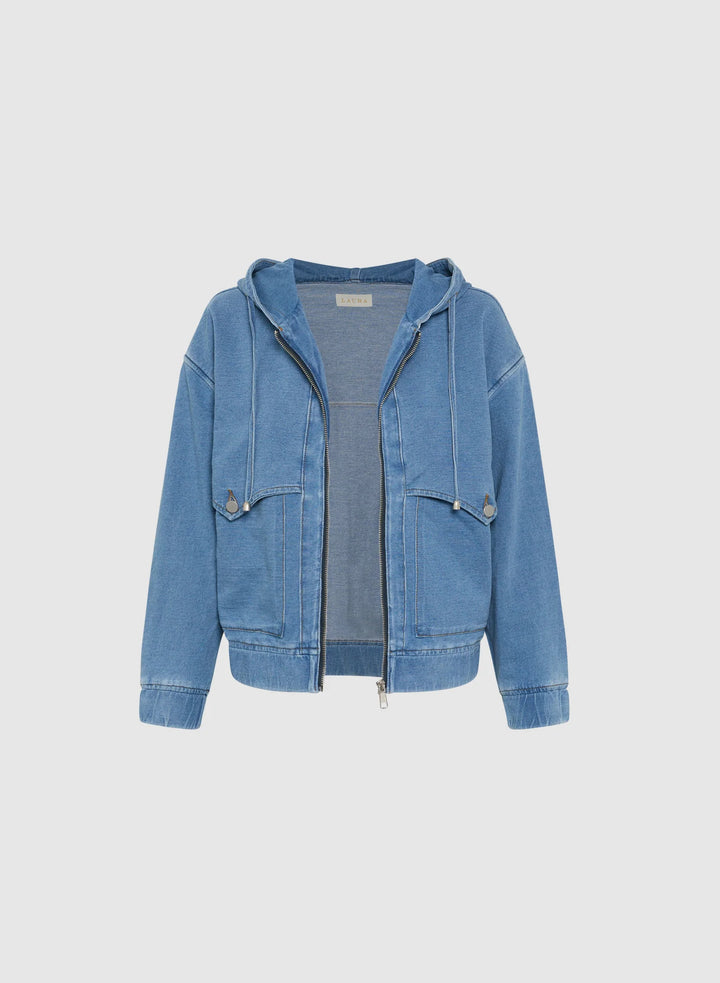 LAURA Hooded Denim Bomber Jacket