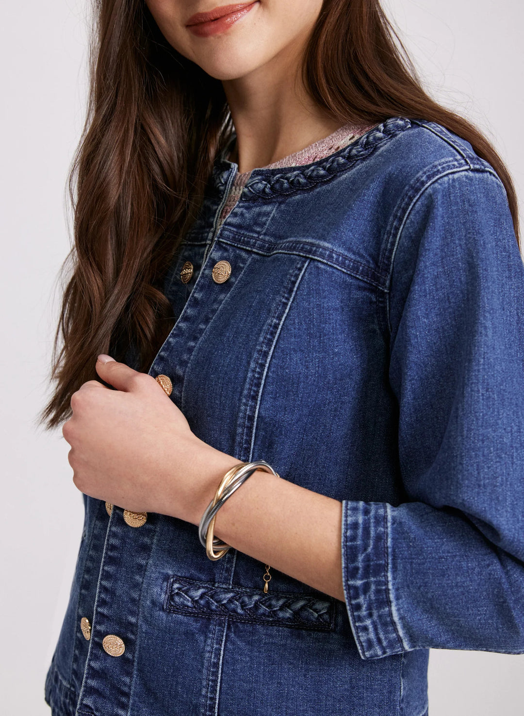 LAURA Braided Trim Denim Jacket
