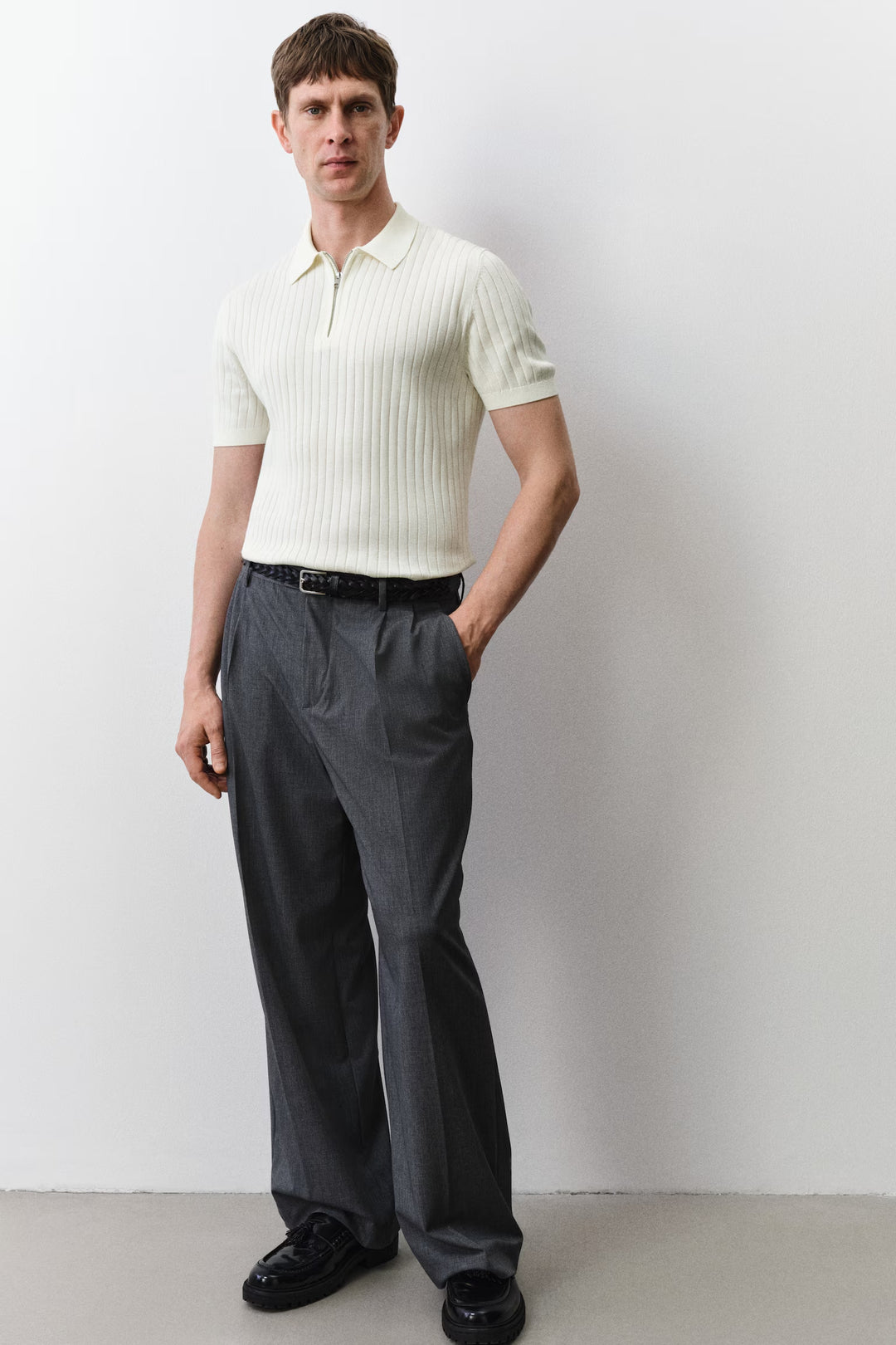 H&M Slim-Fit Rib-Knit Polo Shirt