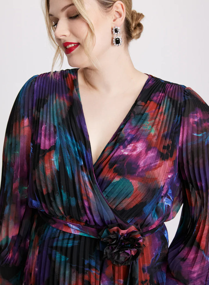 LAURA Joseph Ribkoff - Floral Plissé Midi Dres