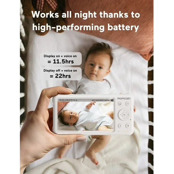 Momcozy Video Baby Monitor, 1080P 5" HD Baby Monitor with Camera and Audio, Infrared Night Vision, 5000mAh Battery, 2-Way Audio, Wide-angle View Temperature Sensor Lullabies