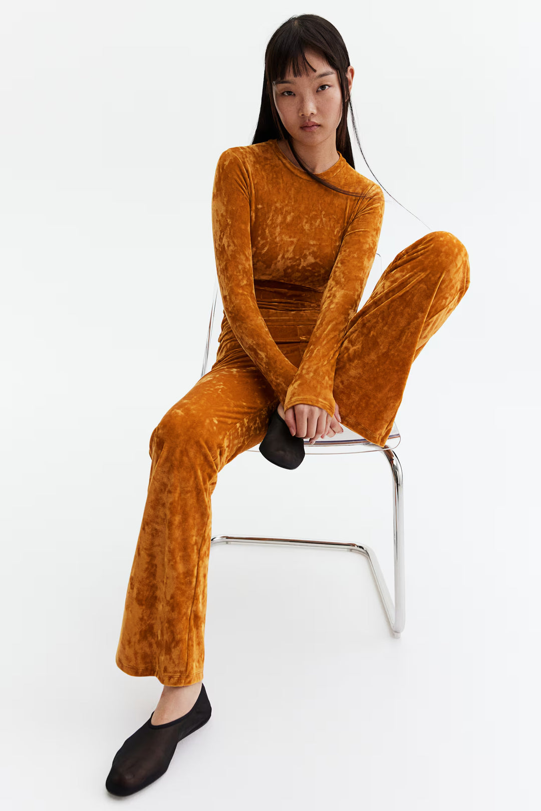 H&M Flared Crushed-Velour Leggings