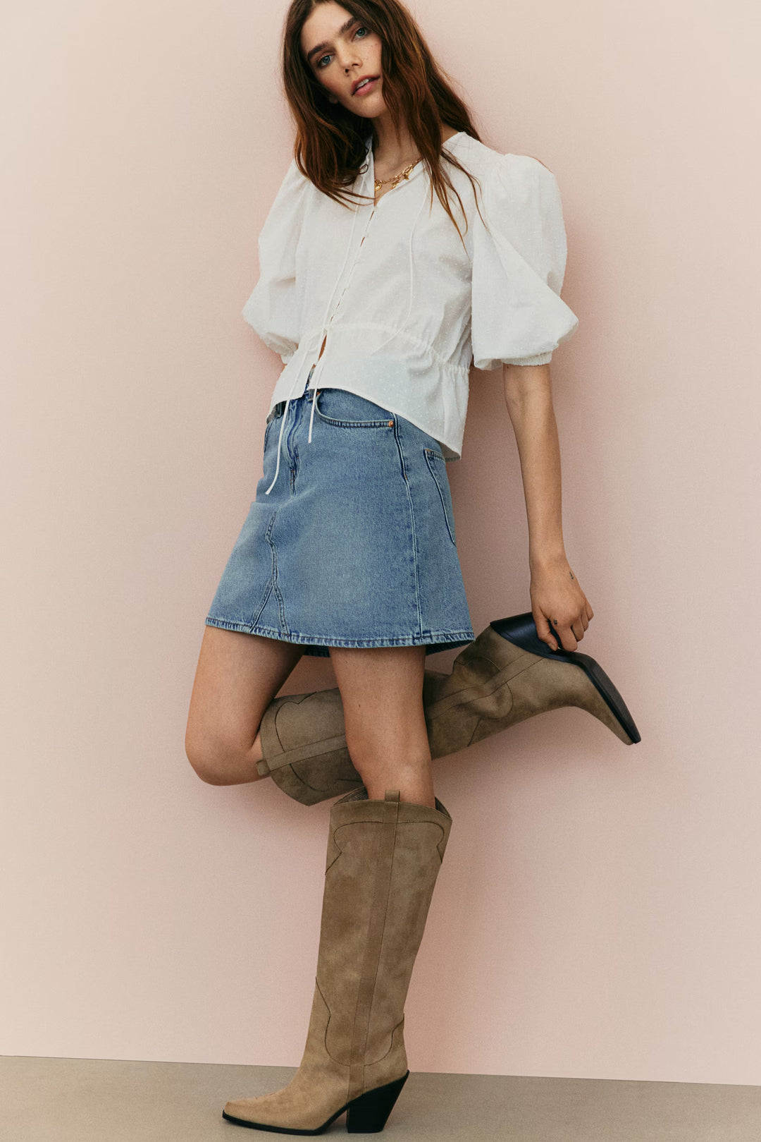 H&M Puff-Sleeved Cotton Blouse