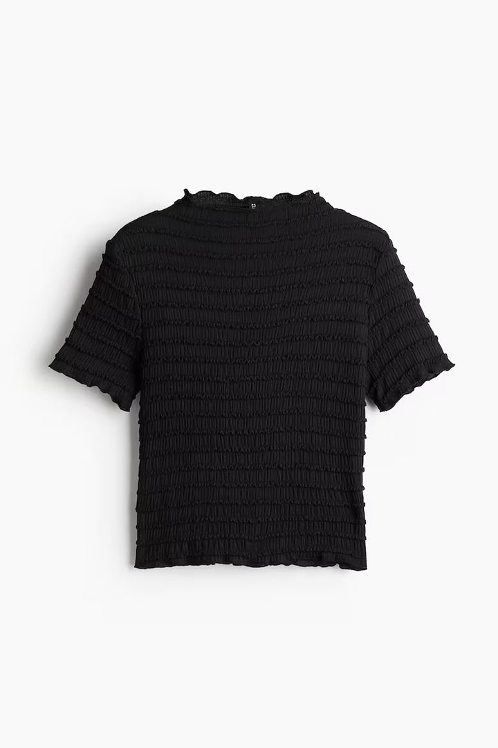 H&M SMOCKED TOP WITH OVERLOCKED TRIM