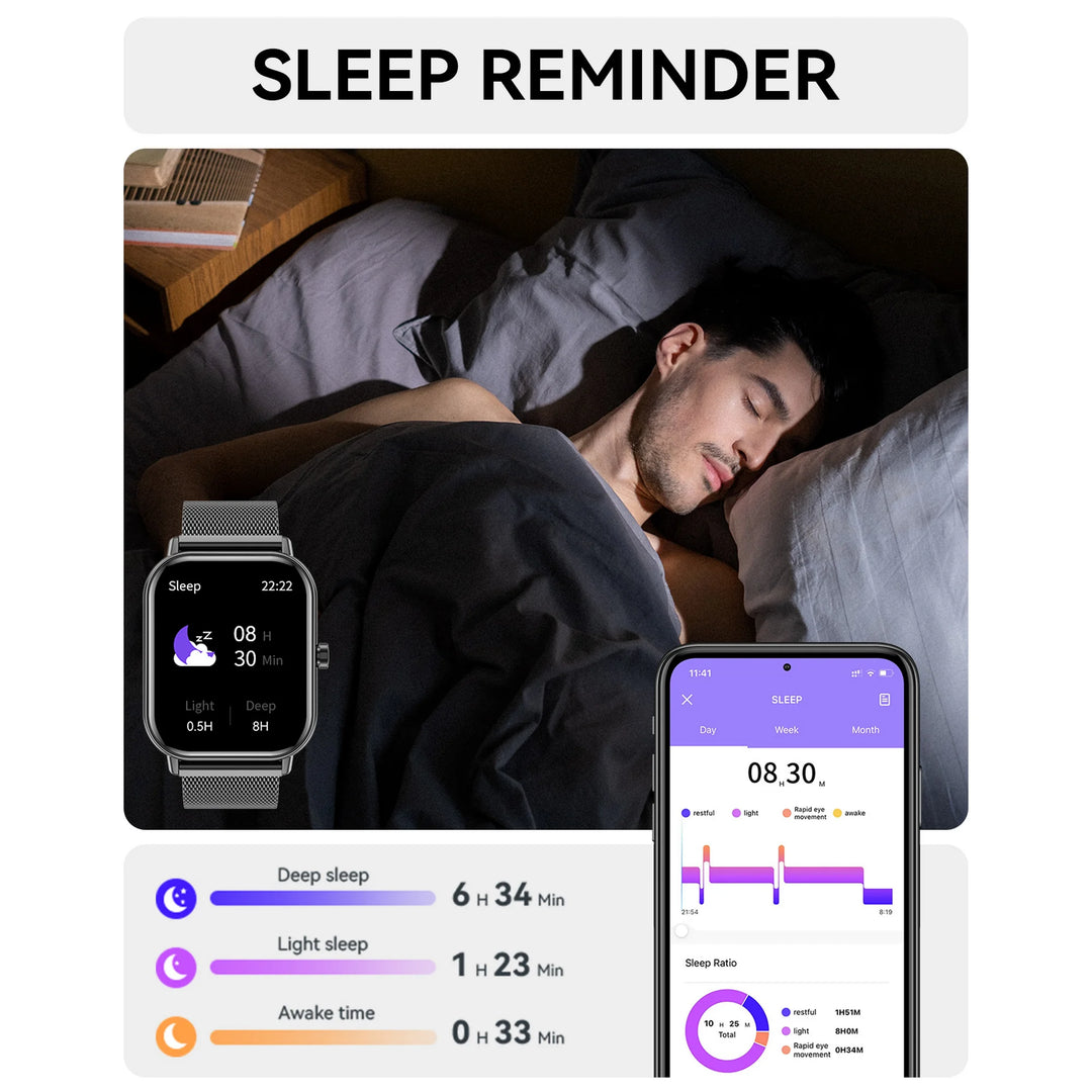 Mingdaln Smart Watch fits for Android and Iphone, IP68 Waterproof, Suitable for Women Men 100 Sports Modes 1.85 inch Fitness Tracker, with Answer/Make Calls/Message Reminder, （Milano Steel Band）