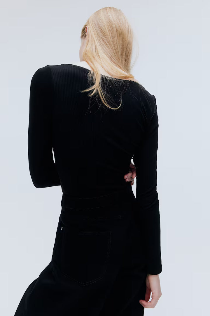 H&M LACE-TRIMMED RIBBED TOP