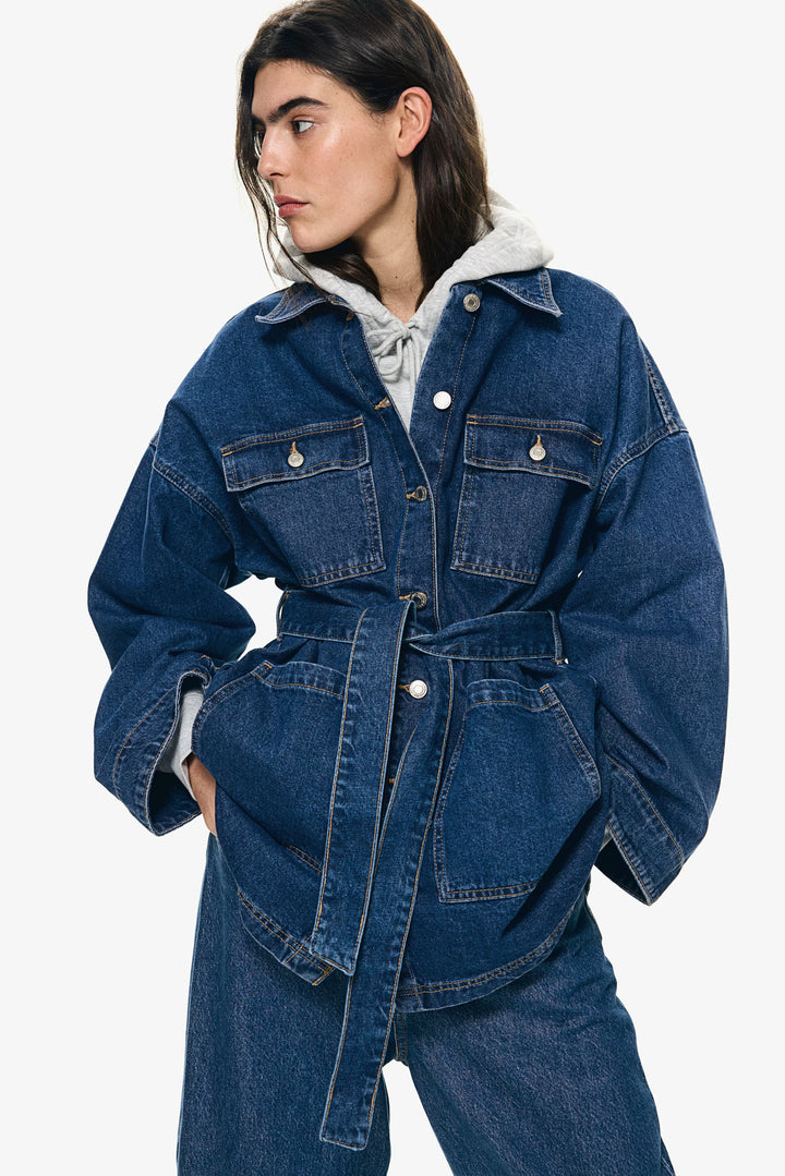 H&M Tie-Belt Denim Jacket