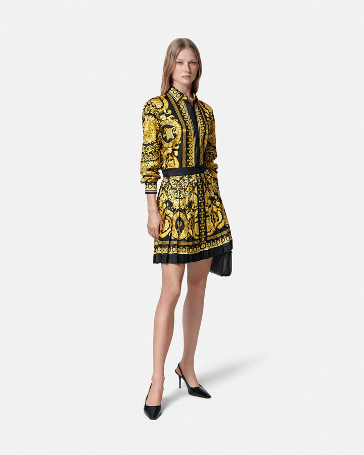 VERSACE BAROCCO PLEATED SILK SKIRT