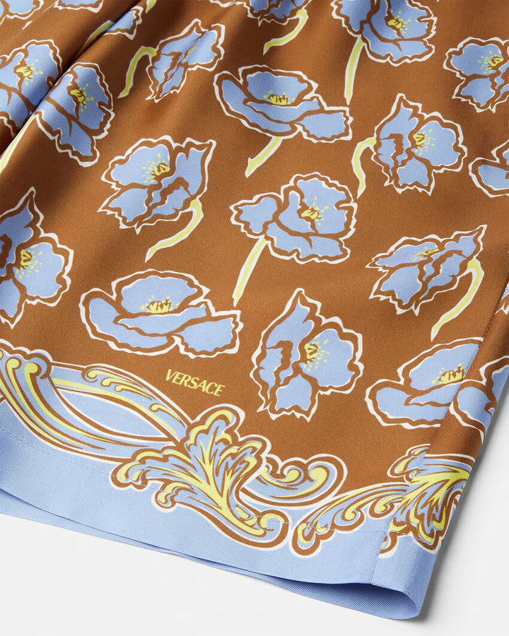 VERSACE Poppies Foulard Silk Shorts