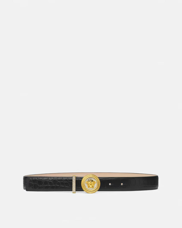 VERSACE Medusa Biggie Croc-Effect Belt 1.2"